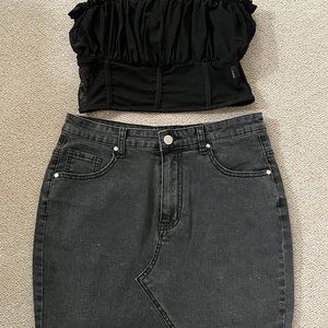 Just Quella Women's High Waisted Jean Skirt Fringed Denim Mini Skirt